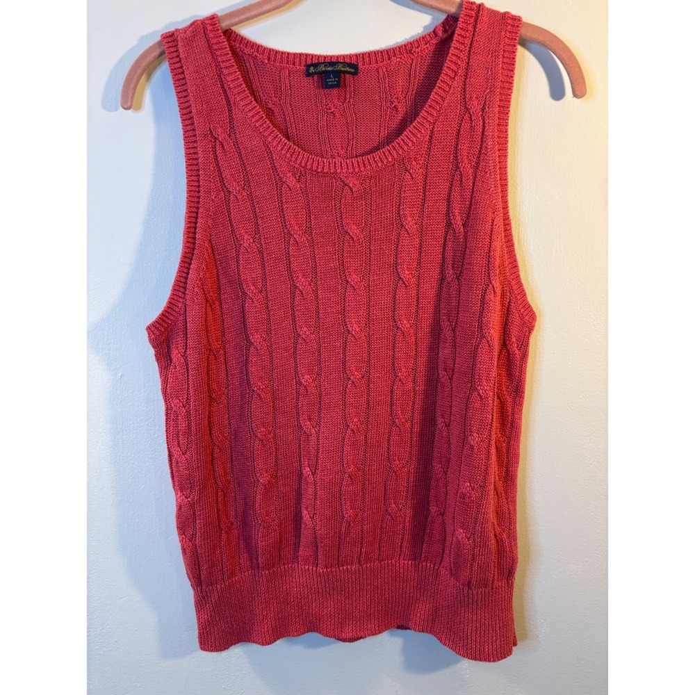 Brooks Brothers Women's Red Linen Cable knit Sleeveless Sweater L